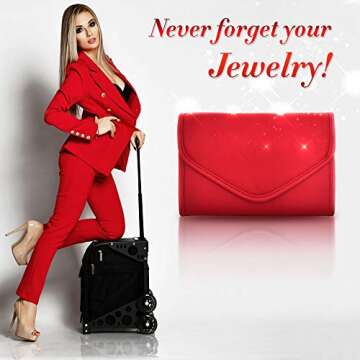 Travel Jewelry Organizer Roll Foldable Jewelry Case for Journey - Rings, Necklaces, Bracelets, Earrings (Red)