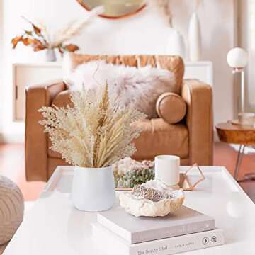 Faux Pampas Grass with Vase, Artificial Pampas Grass Flowers Bouquet Plant Fluffy Boho Home Decor Fake Pompass Pompous Grass Floral Arrangement for Wedding Party Table Room Decorations Taupe