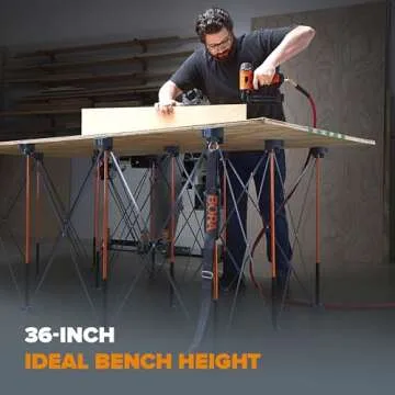 BORA Centipede CT12 36 inch Tall Portable Folding Workstand with Carry Strap, Collapsible Workbench, Construction Table, Support, Sawhorse, 4Ft X 6Ft, 36 inch Work Height, 4500lb Weight Capacity