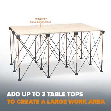 BORA Centipede CT12 36 inch Tall Portable Folding Workstand with Carry Strap, Collapsible Workbench, Construction Table, Support, Sawhorse, 4Ft X 6Ft, 36 inch Work Height, 4500lb Weight Capacity