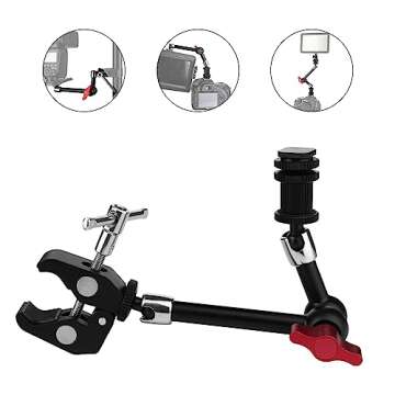 pangshi 11inch Adjustable Articulating Friction Magic Arm & Super Clamp 1/4" and 3/8" Thread Compatible with DSLR Camera Rig, LED Lights, Flash Light, LCD Monitor