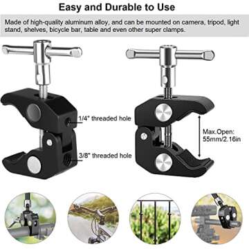 pangshi 11inch Adjustable Articulating Friction Magic Arm & Super Clamp 1/4" and 3/8" Thread Compatible with DSLR Camera Rig, LED Lights, Flash Light, LCD Monitor