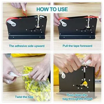 Steel Tape Bag Sealer Machine with Trimmer Blade, Heavy Duty Metal Produce Bag Sealing Taper Dispenser, Ideal for Ground Meat Packaging System