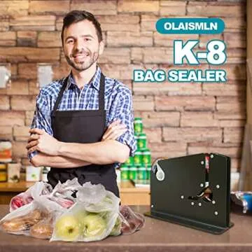 Steel Tape Bag Sealer Machine with Trimmer Blade, Heavy Duty Metal Produce Bag Sealing Taper Dispenser, Ideal for Ground Meat Packaging System