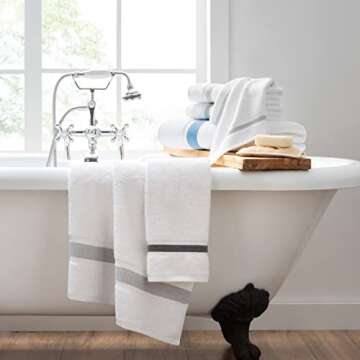 Aston & Arden Striped Turkish Bath Sheet - Extra Soft & Plush with Finest Long-Staple Aegean Cotton, 600 GSM, Luxury Towel for Spa, Hotel, and Bathroom, 35 x 70, White/Deep Pool Blue