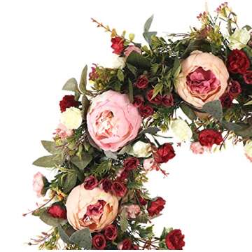 Peony Spring Wreath for Front Door 24inch Handmade Pink Artificial Floral Wreath Summer Wreath for F...