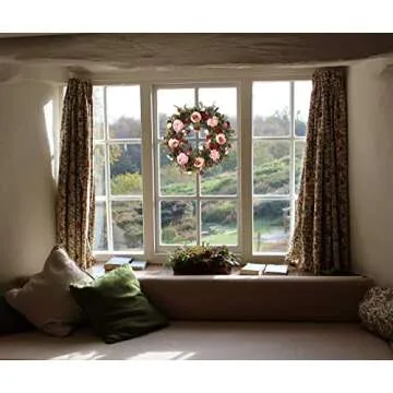 Peony Spring Wreath for Front Door 24inch Handmade Pink Artificial Floral Wreath Summer Wreath for Front Door Wall Windows Deco(Large)