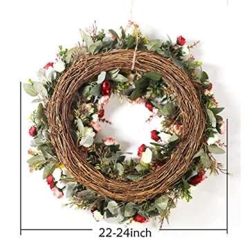Peony Spring Wreath for Front Door 24inch Handmade Pink Artificial Floral Wreath Summer Wreath for Front Door Wall Windows Deco(Large)