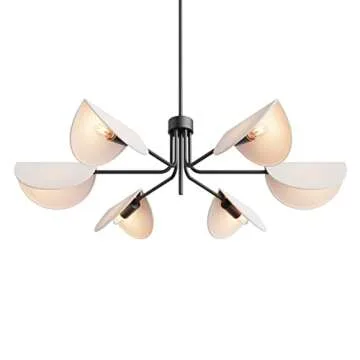 SEOL-Light 6-Light Fold White Linen Blossom Shades Chandelier with Black Metal Stems,E12,240W,35" Dia Large;