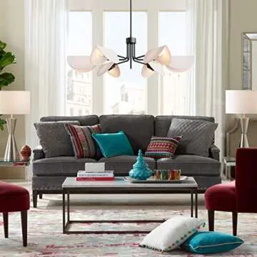 SEOL-Light 6-Light Fold White Linen Blossom Shades Chandelier with Black Metal Stems,E12,240W,35" Dia Large;