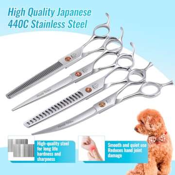 Fenice Totem Dog Grooming Scissors: 5 in 1 Pet Shears Set Made Of Japanese 440c Advanced Stainless Steel Professional Grooming Scissors for Dogs Cats and Other Pets