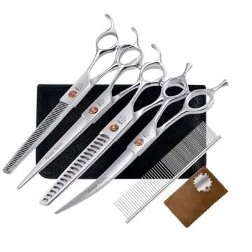 Fenice Totem Dog Grooming Scissors: 5 in 1 Pet Shears Set Made Of Japanese 440c Advanced Stainless Steel Professional Grooming Scissors for Dogs Cats and Other Pets