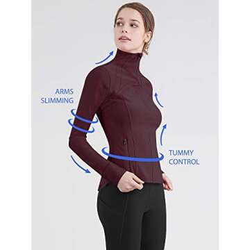 Lock and Love LL QJC3008 Women's Running Shirt Full Zip Workout Track Jacket with Thumb Holes XL Wine_Tasting