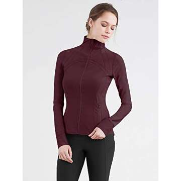 Lock and Love LL QJC3008 Women's Running Shirt Full Zip Workout Track Jacket with Thumb Holes XL Wine_Tasting