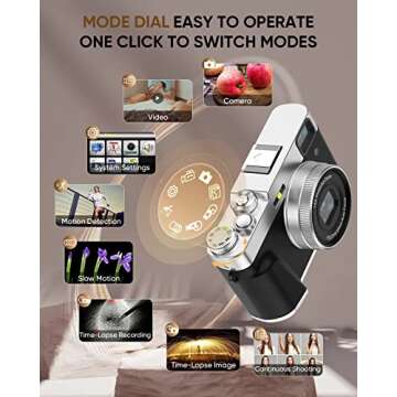 NEZINI 4K Digital Camera,Auto Focus 48MP Vlogging Camera for YouTube and Anti-Shake Video Camera with Viewfinder Flash & Dial,16X Zoom Travel Portable Digital Camera with 32GB Card,2 Batteries (Black)