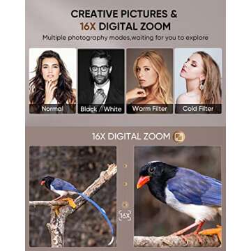 NEZINI 4K Digital Camera,Auto Focus 48MP Vlogging Camera for YouTube and Anti-Shake Video Camera with Viewfinder Flash & Dial,16X Zoom Travel Portable Digital Camera with 32GB Card,2 Batteries (Black)