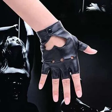 JISEN Sexy Women Heart Cutout Punk Half Finger PU Leather Performance Gloves Black, One Size