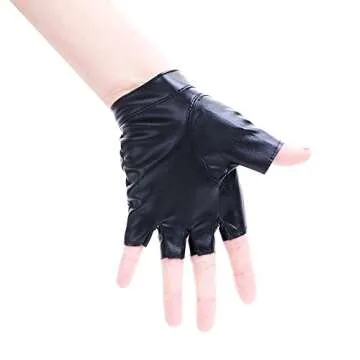 JISEN Sexy Women Heart Cutout Punk Half Finger PU Leather Performance Gloves Black, One Size