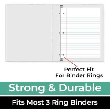 Rosmonde Loose Leaf Paper, 450 Sheets, 3 Pack, 56 gsm Wide Ruled Sheets, 8" x 10.5", Bulk Notebook Paper, 3 Hole Punched, 150 Sheets/Pack, Wide Ruled Paper for Binders, Loose Leaf Office Paper, White