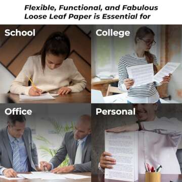 Rosmonde Loose Leaf Paper, 450 Sheets, 3 Pack, 56 gsm Wide Ruled Sheets, 8" x 10.5", Bulk Notebook Paper, 3 Hole Punched, 150 Sheets/Pack, Wide Ruled Paper for Binders, Loose Leaf Office Paper, White