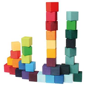 Grimm's Large Mosaic Square Building Set of 100 Wooden Cube Blocks in Storage Tray, 4x4 cm Size