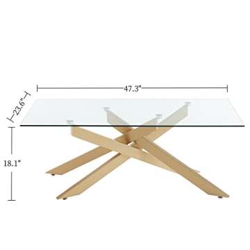 Stylish Rectangle Modern Coffee Table: Glass Top & Metal Legs