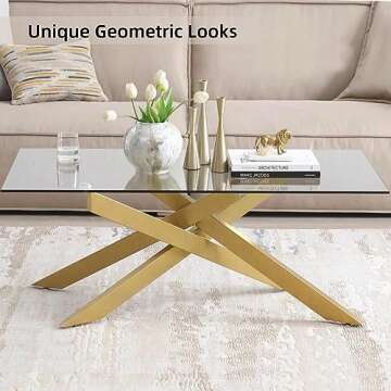 Rectangle Modern Coffee Table with Glass Top and Metal Legs