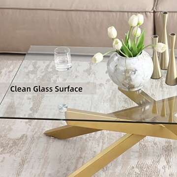 Rectangle Modern Coffee Table with Glass Top and Metal Legs