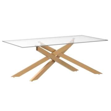 Rectangle Modern Coffee Table with Glass Top and Metal Legs