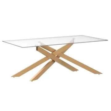 Rectangle Modern Coffee Table with Glass Top and Metal Legs
