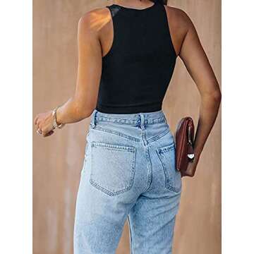 Women's Sexy Sleeveless High Neck Racerback Cropped Tank Tops Cute Teen Girls Halter Neck Crop Tops Vest Black Medium