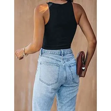 Women's Sexy Sleeveless High Neck Racerback Cropped Tank Tops Cute Teen Girls Halter Neck Crop Tops Vest Black Medium
