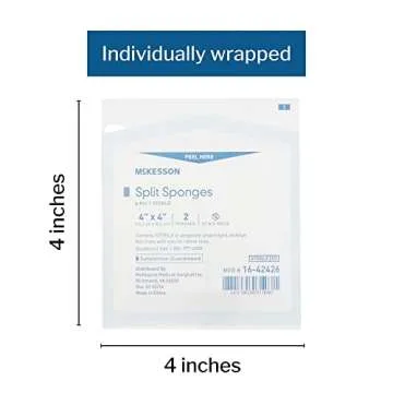 McKesson Split Sponges, 6-Ply Sterile, I.V. and Tracheostomy Dressings, Polyester/Rayon Blend, 4 in x 4 in, 25 Packs of 2, 50 Total