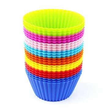 Eoonfirst Silicone Cupcake Liners 24 Pack - Non-Stick, Easy to Clean, Reusable Baking Molds