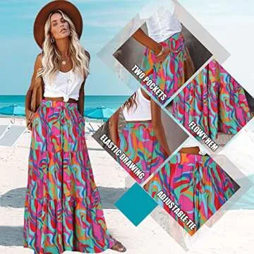 EARKOHA Womens Casual High Waist Tie Paisley Print Long Maxi Skirt with Pockets Multicolor M