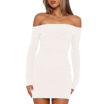 Off The Shoulder Long Sleeve Bodycon Mini Dress