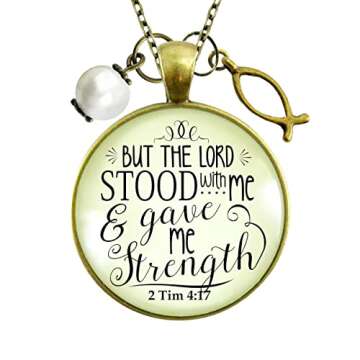 Christian Necklace But the Lord Stood By & Gave Strength Jewelry For Women of Faith, Chain 36" - Bib...