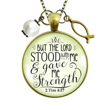 Christian Necklace But the Lord Stood By & Gave Strength Jewelry For Women of Faith, Chain 36" - Bib...