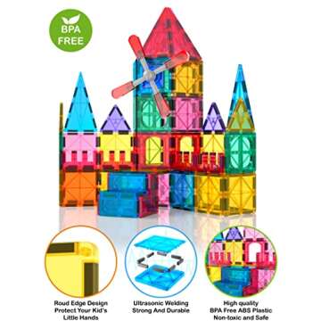 Jasonwell 100pcs Magnetic Tiles Building Blocks Set for Boys Girls Preschool Educational Magnet Construction Kit Stacking STEM Toys Christmas Birthday Gift for Kids Toddler 3 4 5 6 7 8 9 10 + Year Old