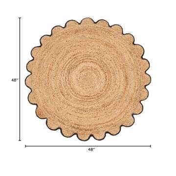 RIANGI Jute Braided Rug Circle Rug 4’ Round Area Rug, Circular Rug - Elegant Rugs for Living Room, 4 Ft Round Rug, Hand Woven Boho Round Rug 4ft for Kitchen, Farmhouse Decorative Floor Rug