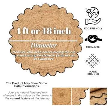 RIANGI Jute Braided Rug Circle Rug 4’ Round Area Rug, Circular Rug - Elegant Rugs for Living Room, 4 Ft Round Rug, Hand Woven Boho Round Rug 4ft for Kitchen, Farmhouse Decorative Floor Rug