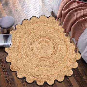 RIANGI Jute Braided Rug Circle Rug 4’ Round Area Rug, Circular Rug - Elegant Rugs for Living Room, 4 Ft Round Rug, Hand Woven Boho Round Rug 4ft for Kitchen, Farmhouse Decorative Floor Rug