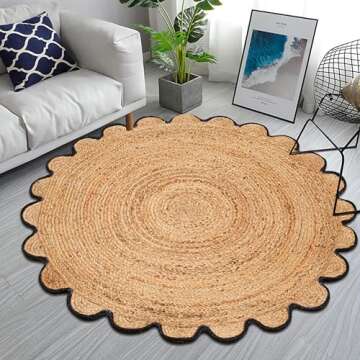 RIANGI Jute Braided Rug Circle Rug 4’ Round Area Rug, Circular Rug - Elegant Rugs for Living Room, 4 Ft Round Rug, Hand Woven Boho Round Rug 4ft for Kitchen, Farmhouse Decorative Floor Rug