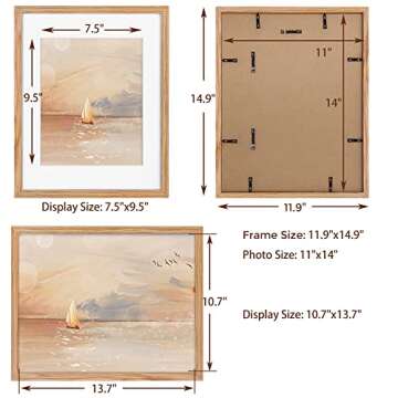 11x14 Picture Frame, Solid Oak Wood 11"x14" Photo Frame, 11 x 14 Frame for Wall, 11 x 14 Picture Fra...