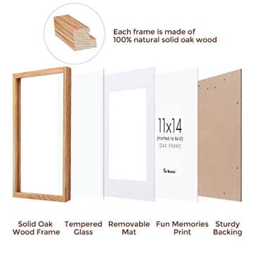 11x14 Picture Frame, Solid Oak Wood 11"x14" Photo Frame, 11 x 14 Frame for Wall, 11 x 14 Picture Frame With Mat for 8x10, Real Tempered Glass, 11 by 14 Wood Frame (Natural Oak Color, 1 Pack)
