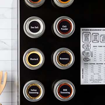 Talented Kitchen Magnetic Spice Jars - 12 Metal Containers with Labels