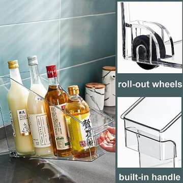 LALASTAR 3-Pack Clear Storage Bins, Tall Slim Kitchen Organizers and Storage with Wheel, Acrylic Org...