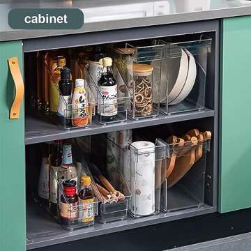 LALASTAR 3-Pack Clear Storage Bins, Tall Slim Kitchen Organizers and Storage with Wheel, Acrylic Organization Bins for Pantry, Cabinet, Fridge, Under the Sink, Laundry Room, for Cleaning Supplies