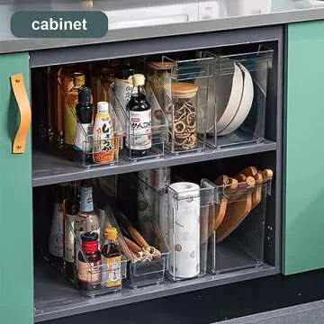 LALASTAR 3-Pack Clear Storage Bins, Tall Slim Kitchen Organizers and Storage with Wheel, Acrylic Organization Bins for Pantry, Cabinet, Fridge, Under the Sink, Laundry Room, for Cleaning Supplies