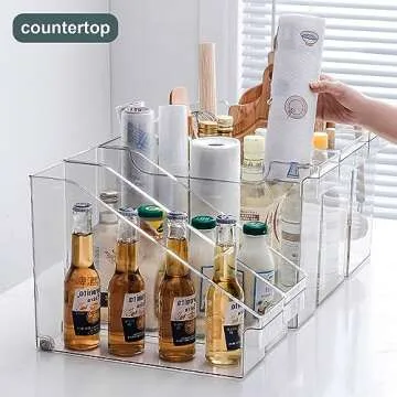 LALASTAR 3-Pack Clear Storage Bins, Tall Slim Kitchen Organizers and Storage with Wheel, Acrylic Organization Bins for Pantry, Cabinet, Fridge, Under the Sink, Laundry Room, for Cleaning Supplies